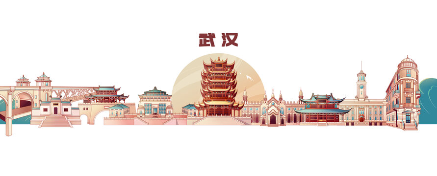 武汉建筑天际线插画无背景