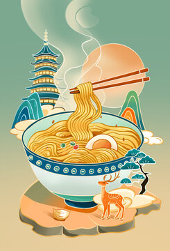 国潮美食插画面