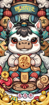 2026年国潮马年插画卡通马新年红包袋