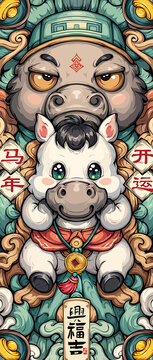 2026年马年吉祥手绘国潮插画新年春节