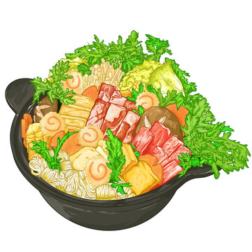 丰盛美味的一锅蔬菜肉类煲