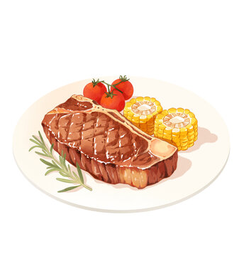 美味牛排与蔬果摆盘