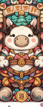 马年吉祥卡通马年国潮插画2026新年春节