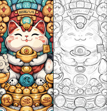 招财猫国潮插画一夜暴富萌宠物卡通猫咪马年