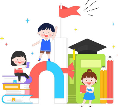 卡通毕业季高考冲刺努力学习看书可爱插画