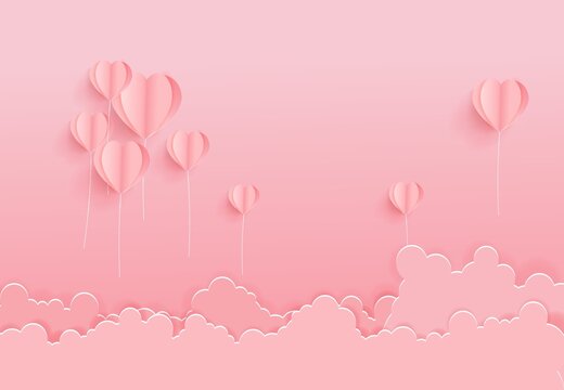 粉色心形气球云朵背景图