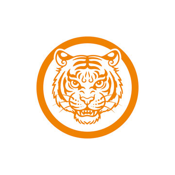 虎纹圆标徽章设计模板老虎图形胸牌矢量图