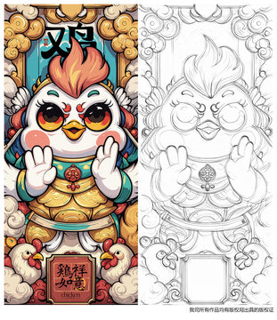 十二生肖鸡国潮插画公鸡炸鸡烤鸡烧鸡海报