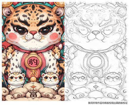 国潮豹子插画金钱豹暴富鼠标垫手机壳文创