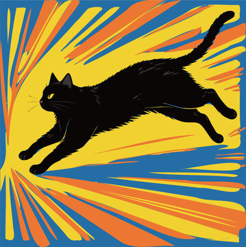 跃起的黑猫与绚丽射线