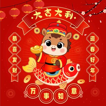 马年生肖2026贴纸红包窗花对联锦鲤海报