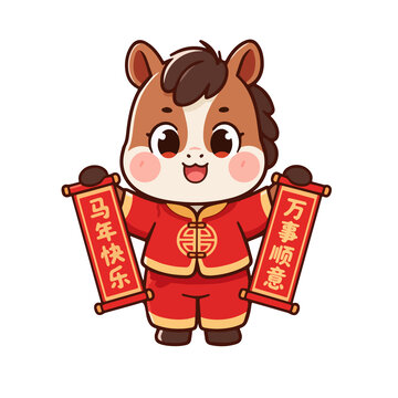 2026年马年插画生肖贴纸红包窗花对联