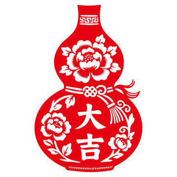 红色葫芦剪纸静电贴