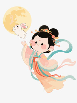 可爱嫦娥奔月插画海报设计素材