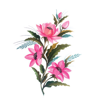 手绘粉色花卉植物插画