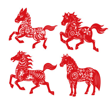 马年卡通马图形窗花剪纸新年图案