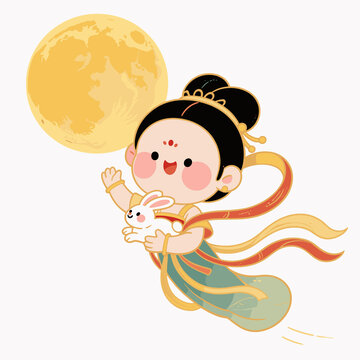 嫦娥奔月可爱插画