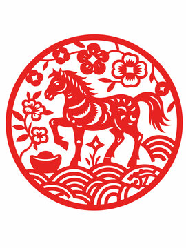马年窗花剪纸素材