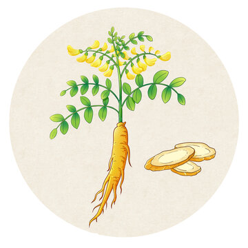 黄芪中药手绘插画