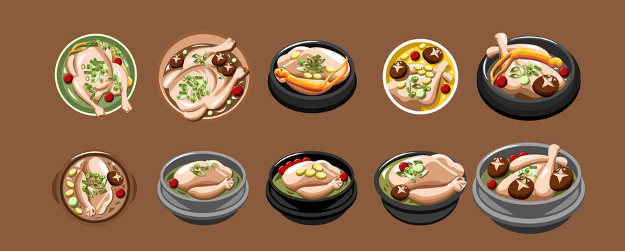 多样美味鸡肉菜肴矢量插画