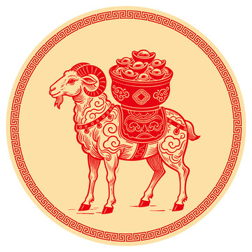 羊驮聚宝盆传统吉祥图案