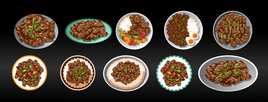 多样牛肉菜肴美食插画