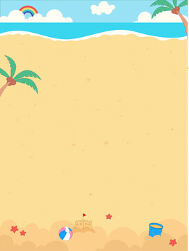 卡通风海边椰子树沙滩海星风景插画边框