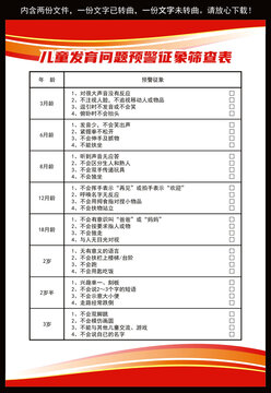 儿童发育问题预警征象筛查表