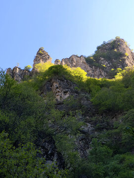 峻峭山峦与葱郁植被景观