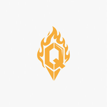 Q字母火焰燃烧图标创意设计矢量图LOGO