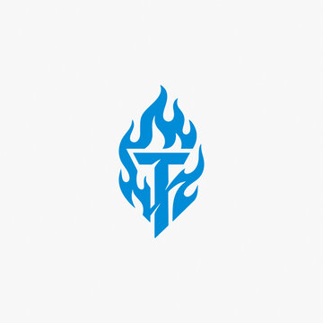 T英文字母图标火焰环绕图形抽象设计矢量图