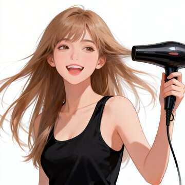 手持吹风机的年轻微笑女性