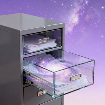 文件柜抽屉内的宇宙星系