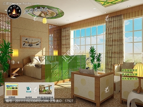 新中式江南风格豪华套间卧室效果图