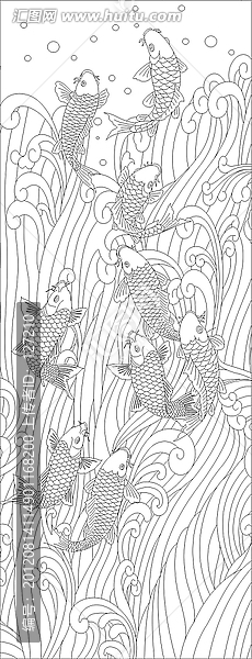 雕刻图线条图矢量图,,九鱼图