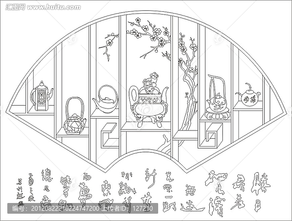 矢量图线条图雕刻图,中国风典雅梅花壶