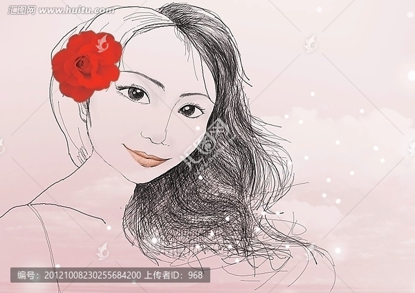 手绘插画浪漫女人海报