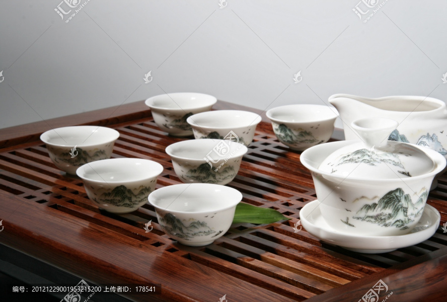 白瓷印花茶具,功夫茶具