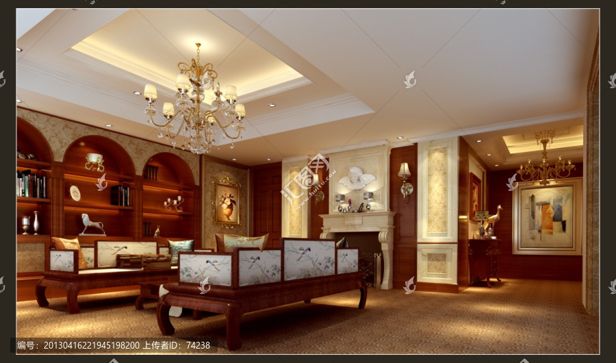 欧式典雅风格客厅设计高清效果图