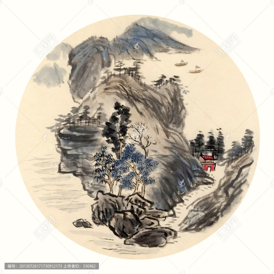 古寺藏幽,山水国画