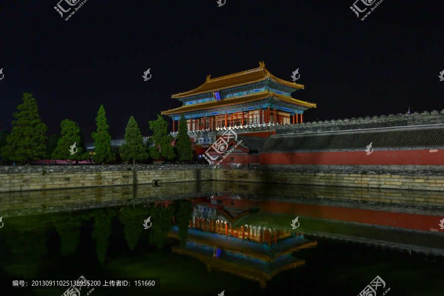 北京故宫博物院神武门夜景