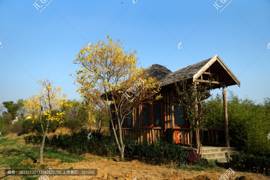 木质茅草屋