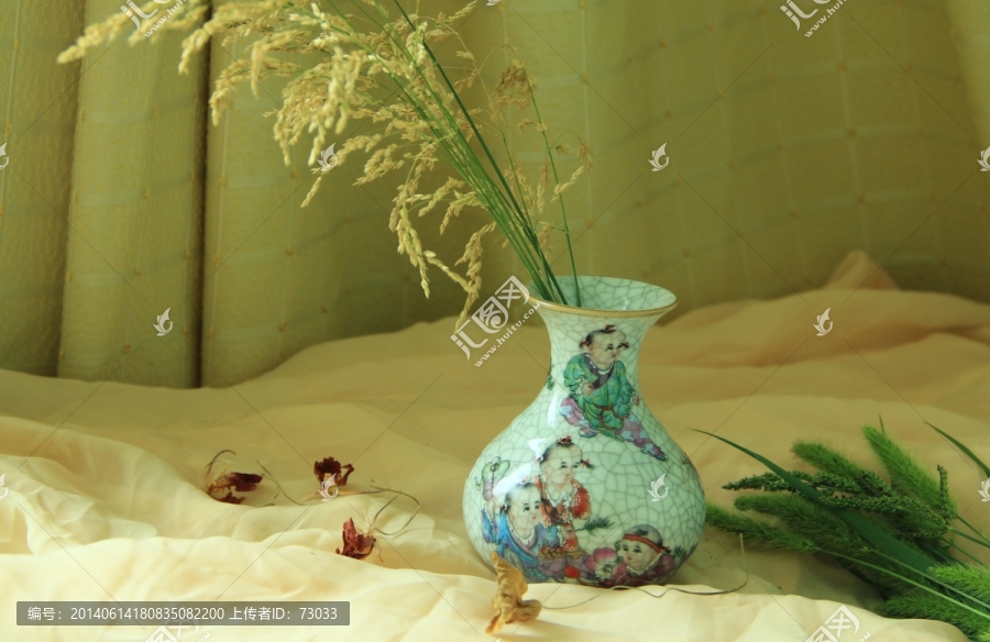 瓷瓶,麦穗草,,古董