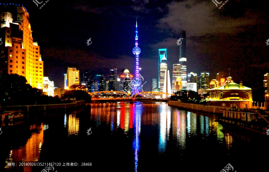 上海外滩夜景,新老建筑,外白渡