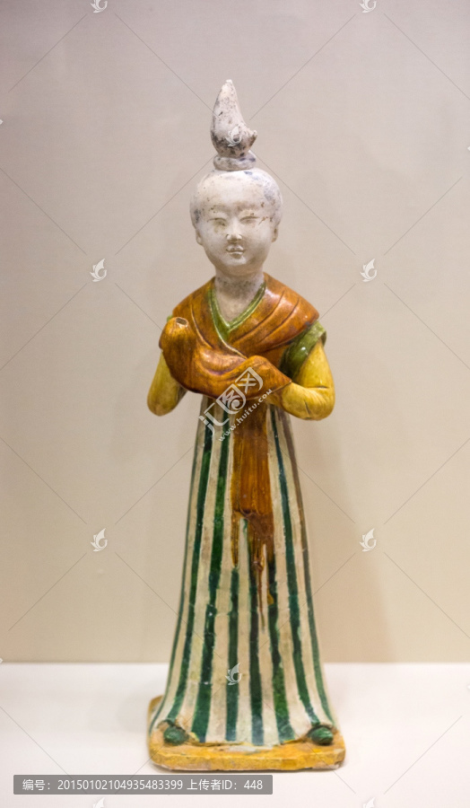 三彩釉陶女立俑,唐三彩女俑