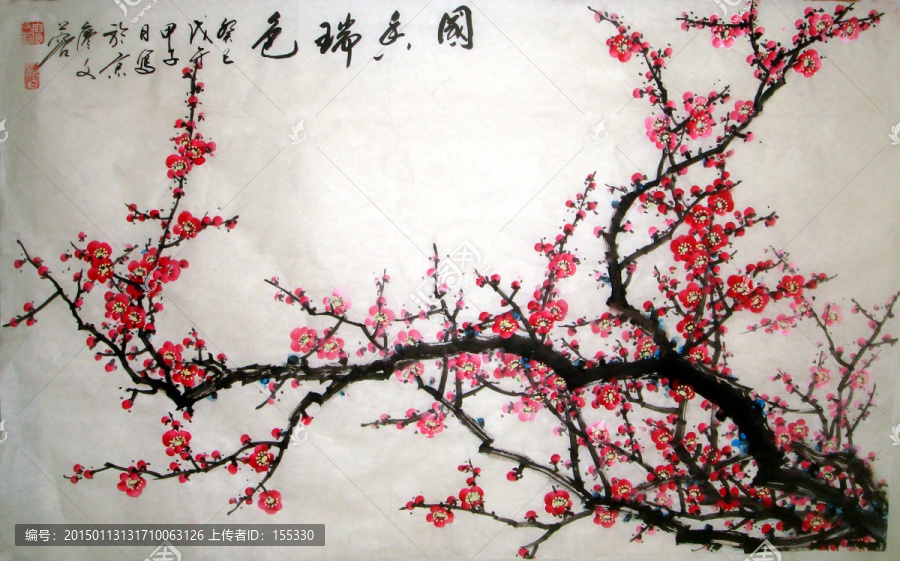 中国画,红梅花