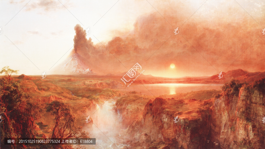 风景油画,科多帕希火山