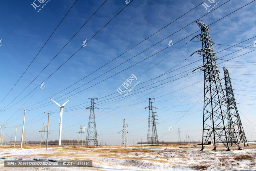 电塔,高压线,大风车