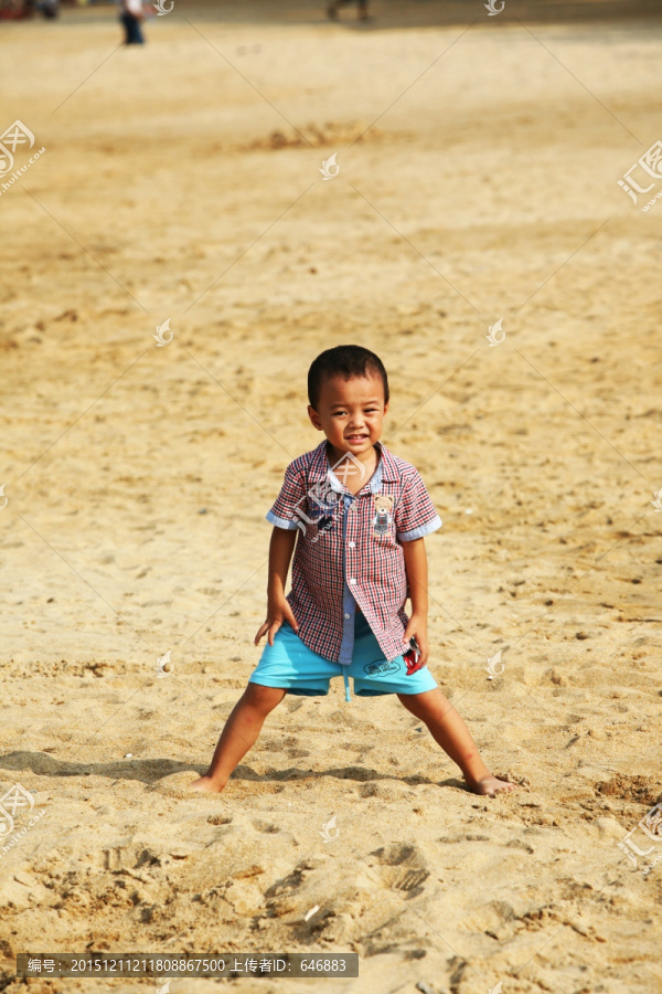 玩沙小孩,海滩,男孩