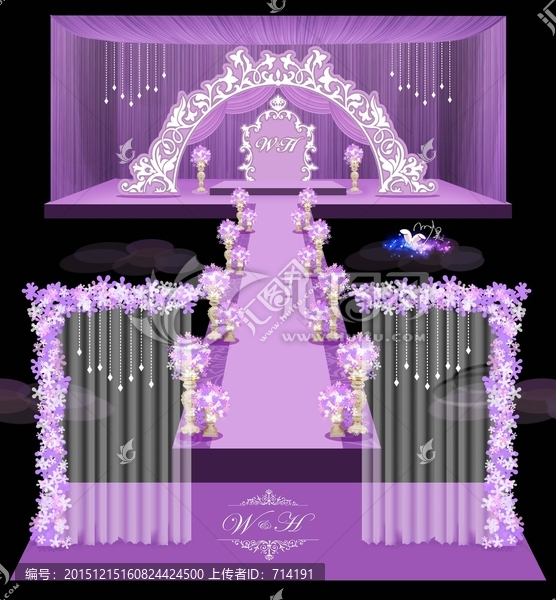 紫色浪漫婚礼效果图含矢量图